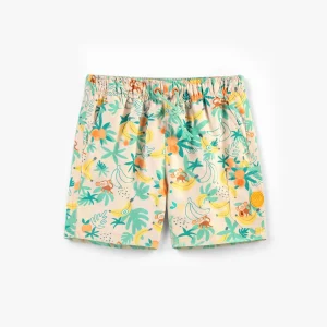 Bermuda de bain beige à motifs tropicaux, enfant