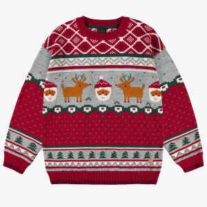 Chandail rouge en tricot à motifs festifs, adulte