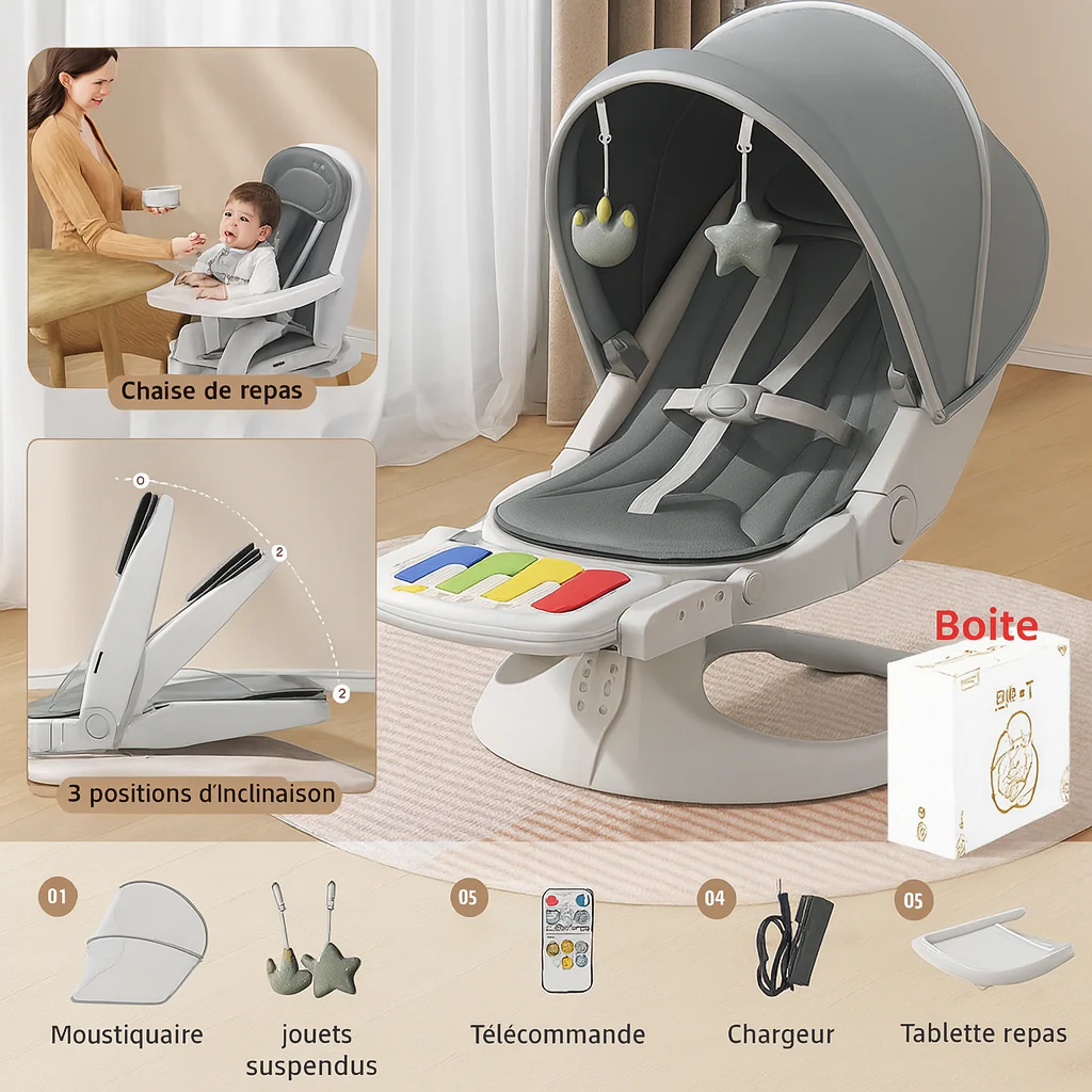 Balancelle bébé électrique 3-en-1 blanc – Image 7