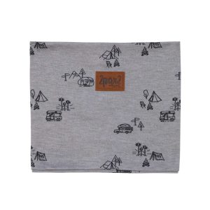 Cache-cou mi-saison gris chiné imprimé camping D30W23