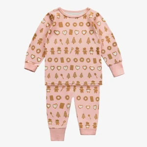 Pyjama deux-pièces rose à motif gourmand de biscuits en polyester, bébé