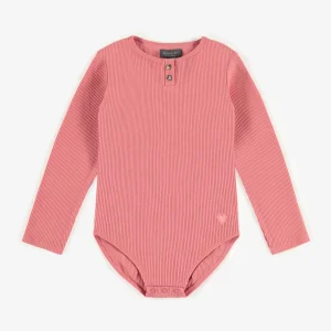 Body rose col henley en tricot côtelé irrégulier, enfant