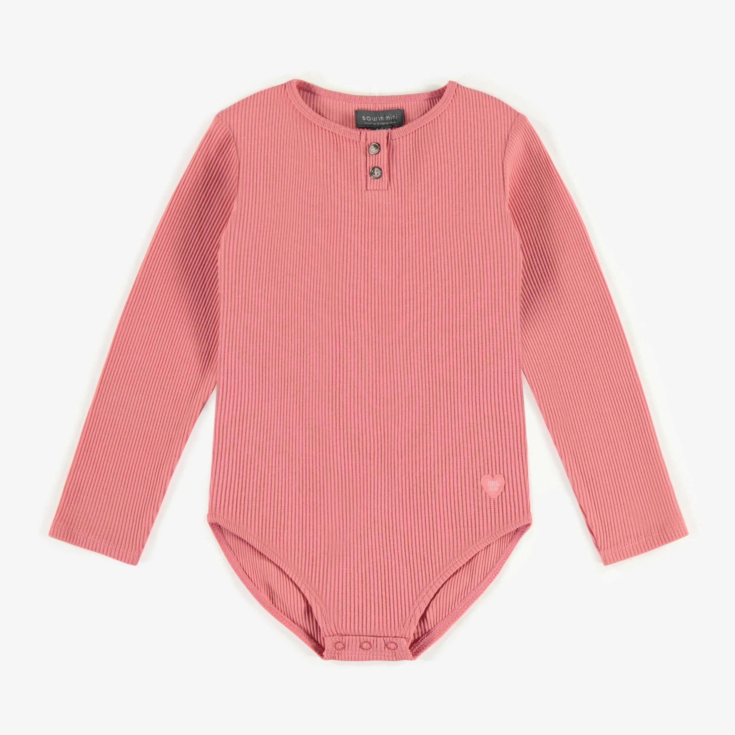 Body rose col henley en tricot côtelé irrégulier, enfant