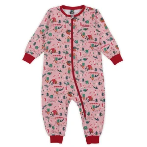 Pyjama des fêtes une pièce pour bébé Rose motifs paresseux  F23P156