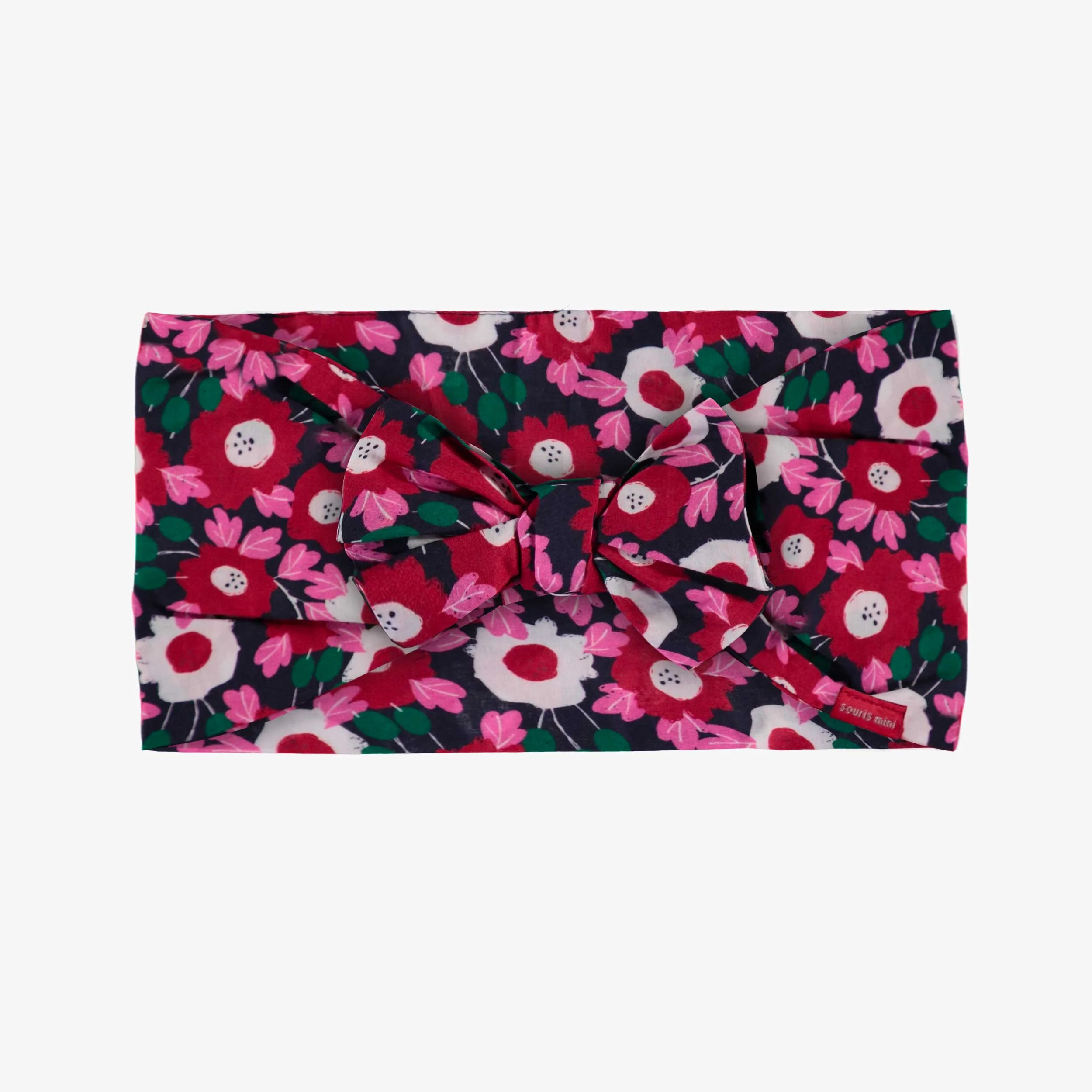 Bandeau rouge et vert fleuri avec noeud en voile, enfant