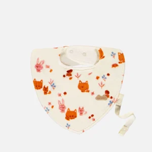 Bavoir crème à motifs de renards en velours, naissance