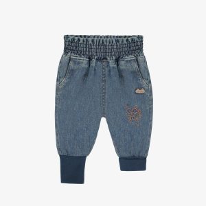 Pantalon coupe ample de style jogger en denim léger bleu moyen, naissance