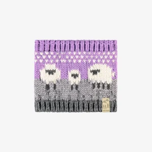 Cache-cou mauve en tricot avec moutons, bébé