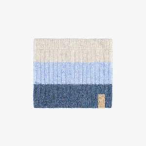 Cache-cou crème et bleu en tricot avec rayures, bébé