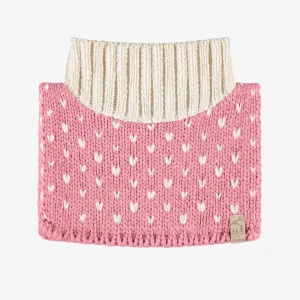 Cache-cou rose et crème en tricot avec cœurs, enfant