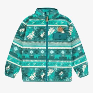 Veste turquoise en polar avec motifs, enfant