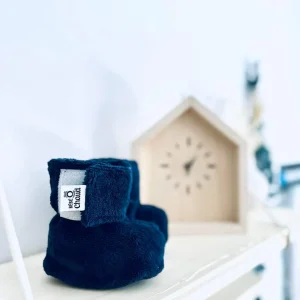 Pantoufle minky Bébé O chaud Marine sans relief