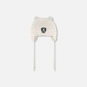 Bonnet pour Bébé en tricot avec oreilles blanc cassé G10ZA03
