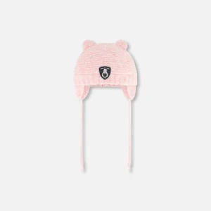 Bonnet pour Bébé en tricot avec oreilles Rose G10ZA03