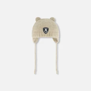 Bonnet pour Bébé en tricot avec oreilles Beige G10ZA03