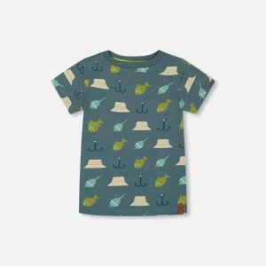 T-shirt imprimé sarcelle et pêche G30U72