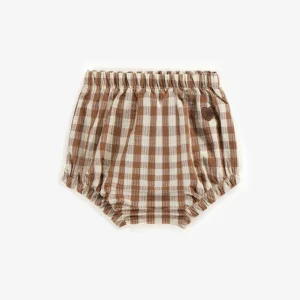 Bloomer à carreaux crème et brun en seersucker, bébé