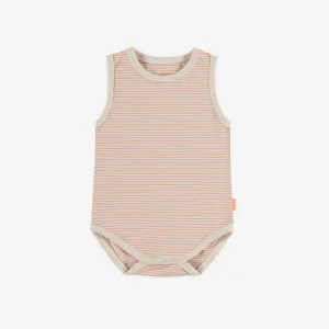 Cache-couche camisole rayé orange et mauve en jersey extensible, bébé