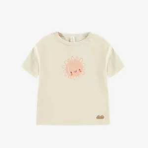 T-shirt crème en coton biologique coupe droite, naissance