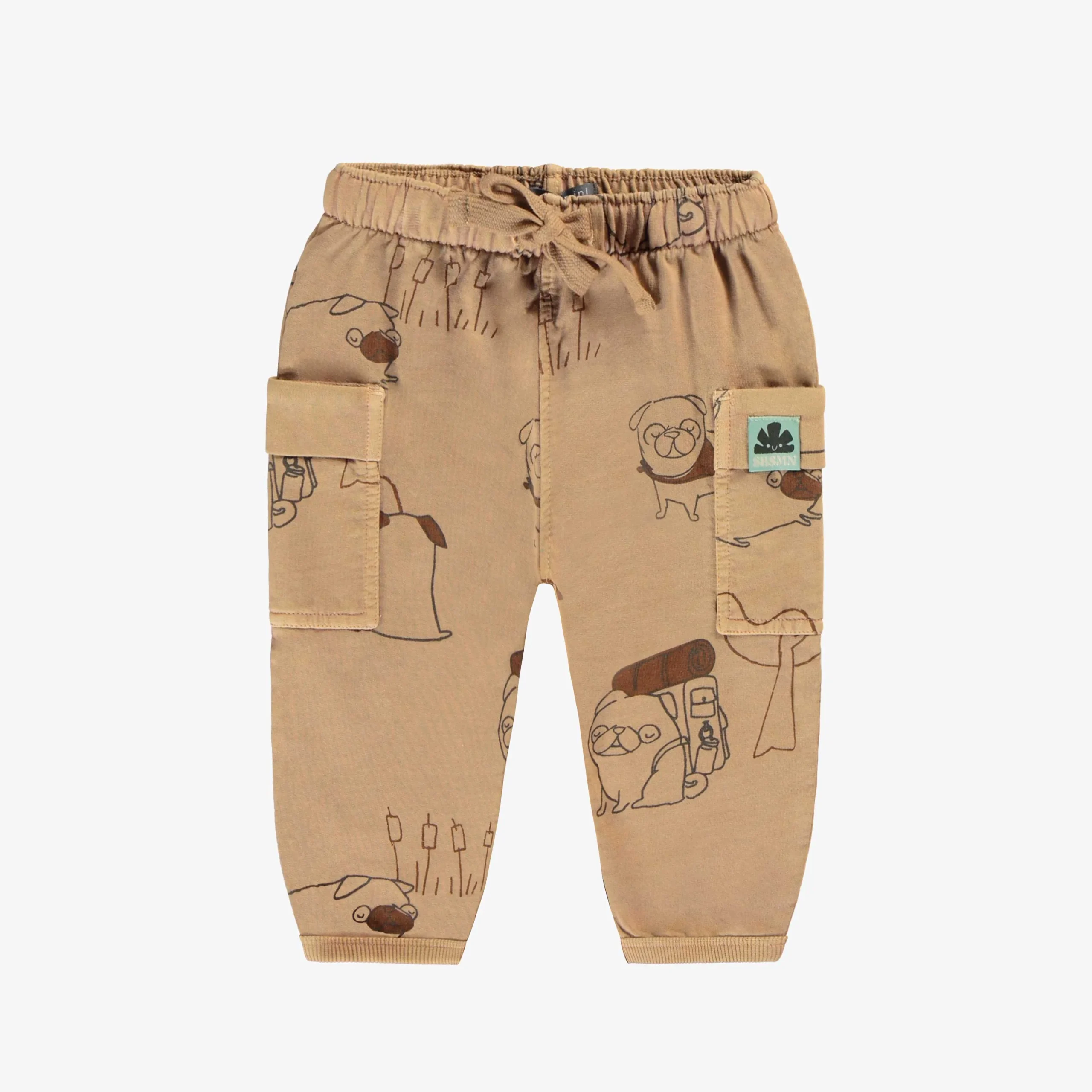 Pantalon coupe décontractée brun pâle avec motif de chiens, bébé