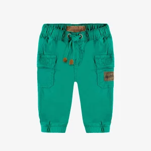 Pantalon coupe décontractée vert en twill très extensible, bébé