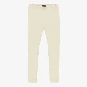 Legging long crème en tricot côtelé, enfant