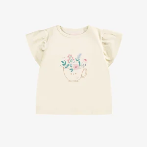 T-shirt crème avec volants et illustration, bébé