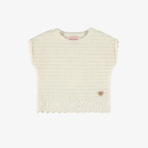 T-shirt crème en tricot à détails de fleurs, bébé