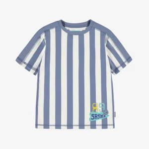 T-shirt de sport bleu et blanc à rayures, enfant