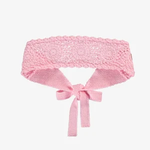 Bandeau rose en tricot crocheté avec motifs de fleurs, enfant