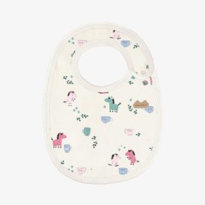 Bavoir crème à motifs de chevaux et tasses, naissance