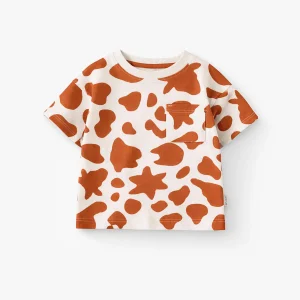 T-shirt crème et brun avec motif de vache, bébé