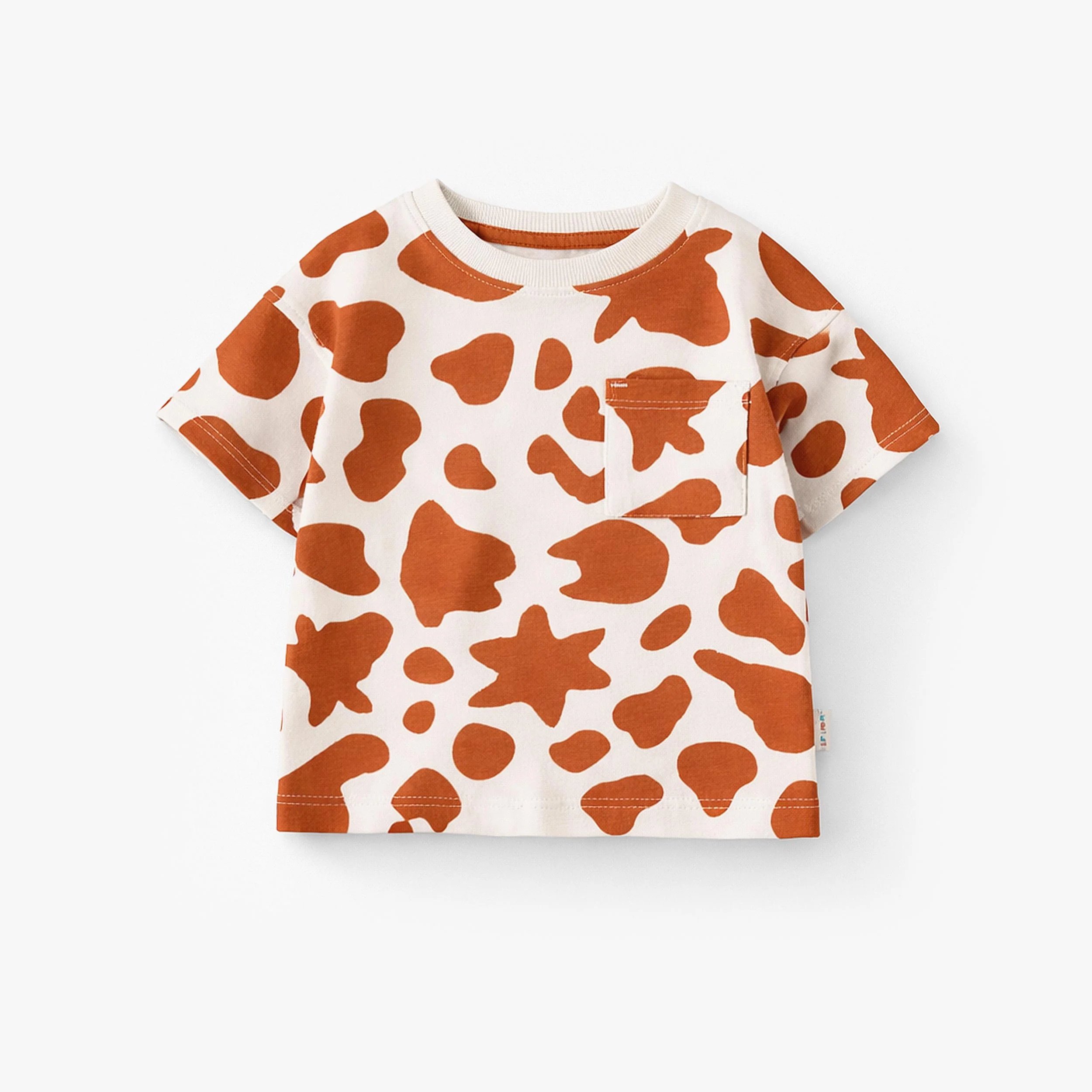 T-shirt crème et brun avec motif de vache, bébé