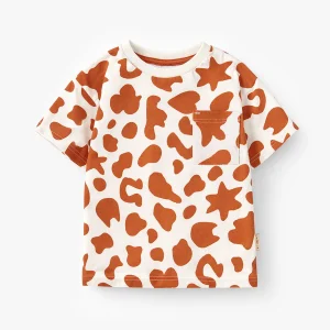 T-shirt crème et brun avec motif de vache, enfant