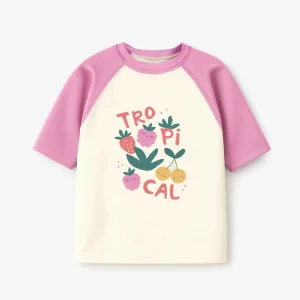 T-shirt de bain crème et mauve avec illustration, enfant