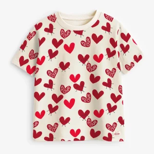 T-shirt de pyjama crème à motifs de cœurs, adulte