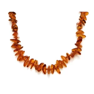 Collier Ambre chips 100% naturel - Cognac – 33,5 cm - Fermoir Clip