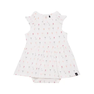 Barboteuse à jupe en coton biologique blanc imprimé petites fleurs D30BB90